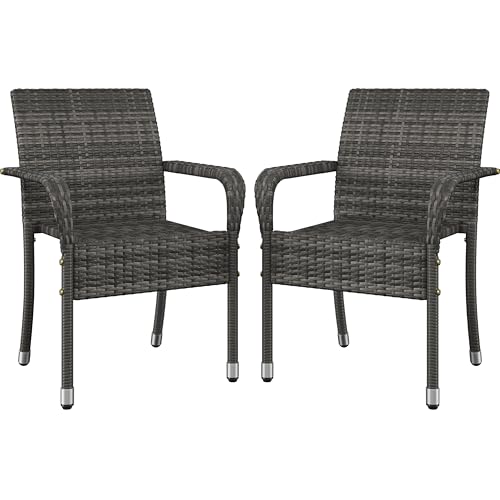 Set of 2 Stackable Outdoor Rattan Dining Chairs with Armrests T5702