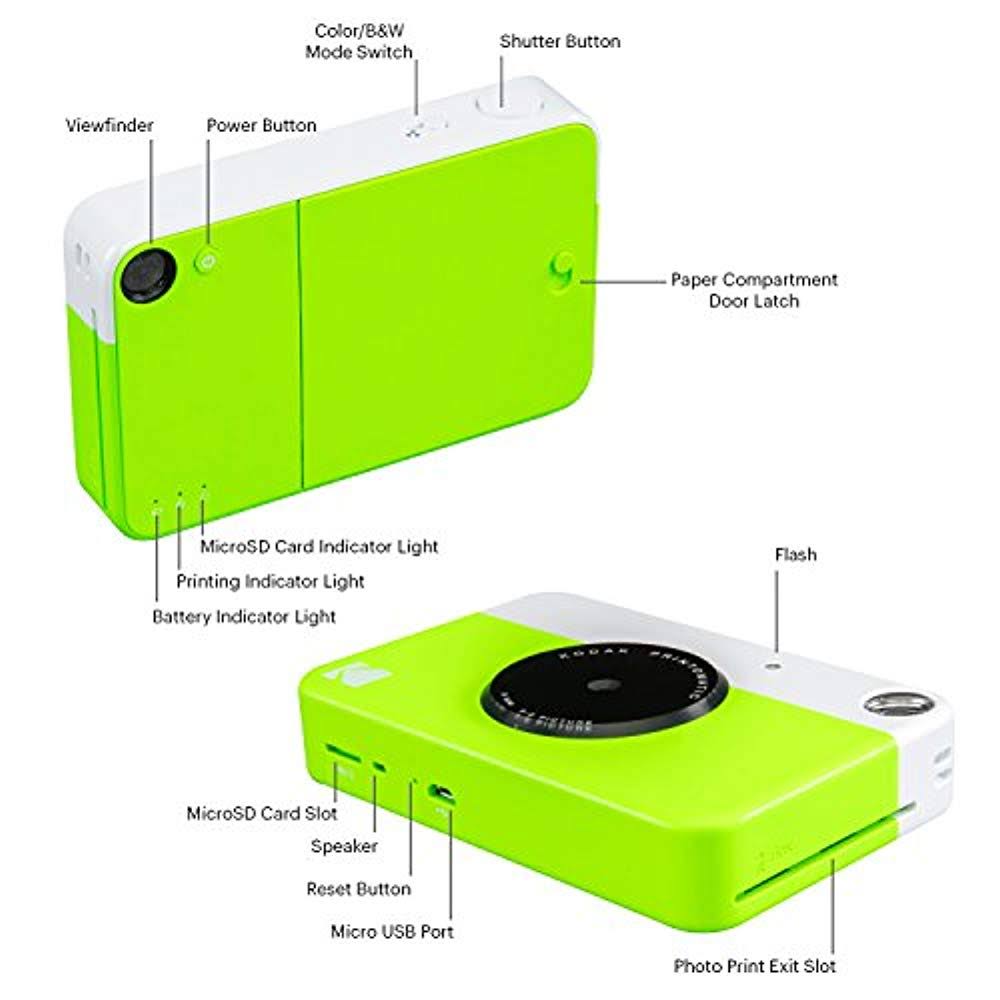 Instant Camera with Zink Paper, 20 Sheets, 8x8 Scrapbook, 12 Markers, 100 Stickers, 6 Scissors, Washi U8166