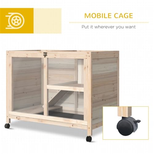 Blue & White Wooden Rabbit Hutch with Tray and Wheels U1678