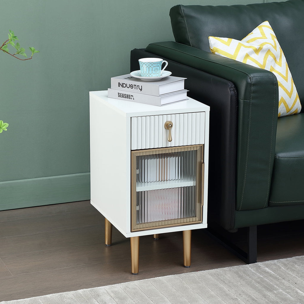 White Narrow Nightstand with Drawer I347