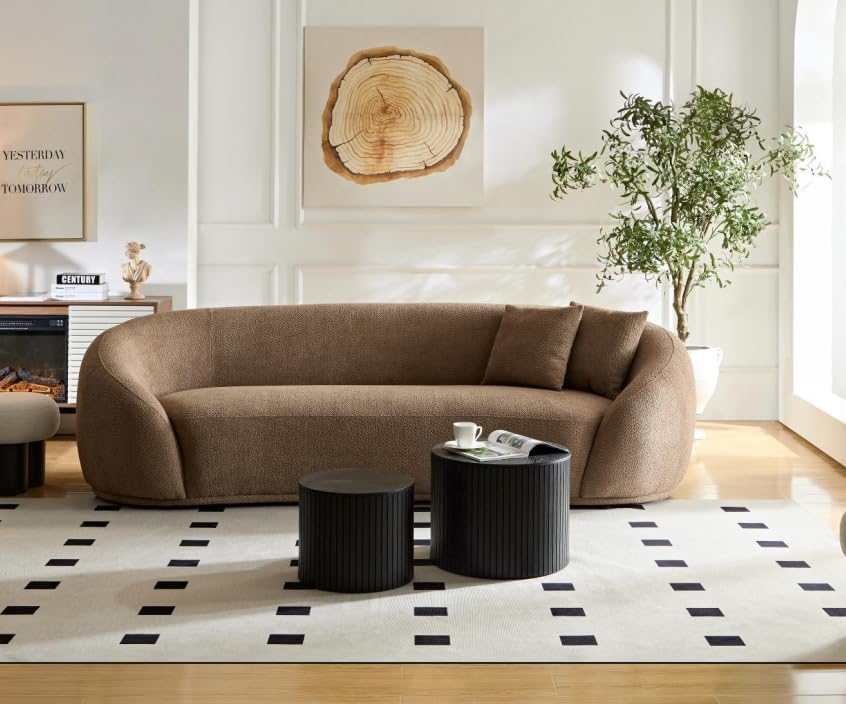 Cream Curved 3-Seater Boucle Sofa K7604