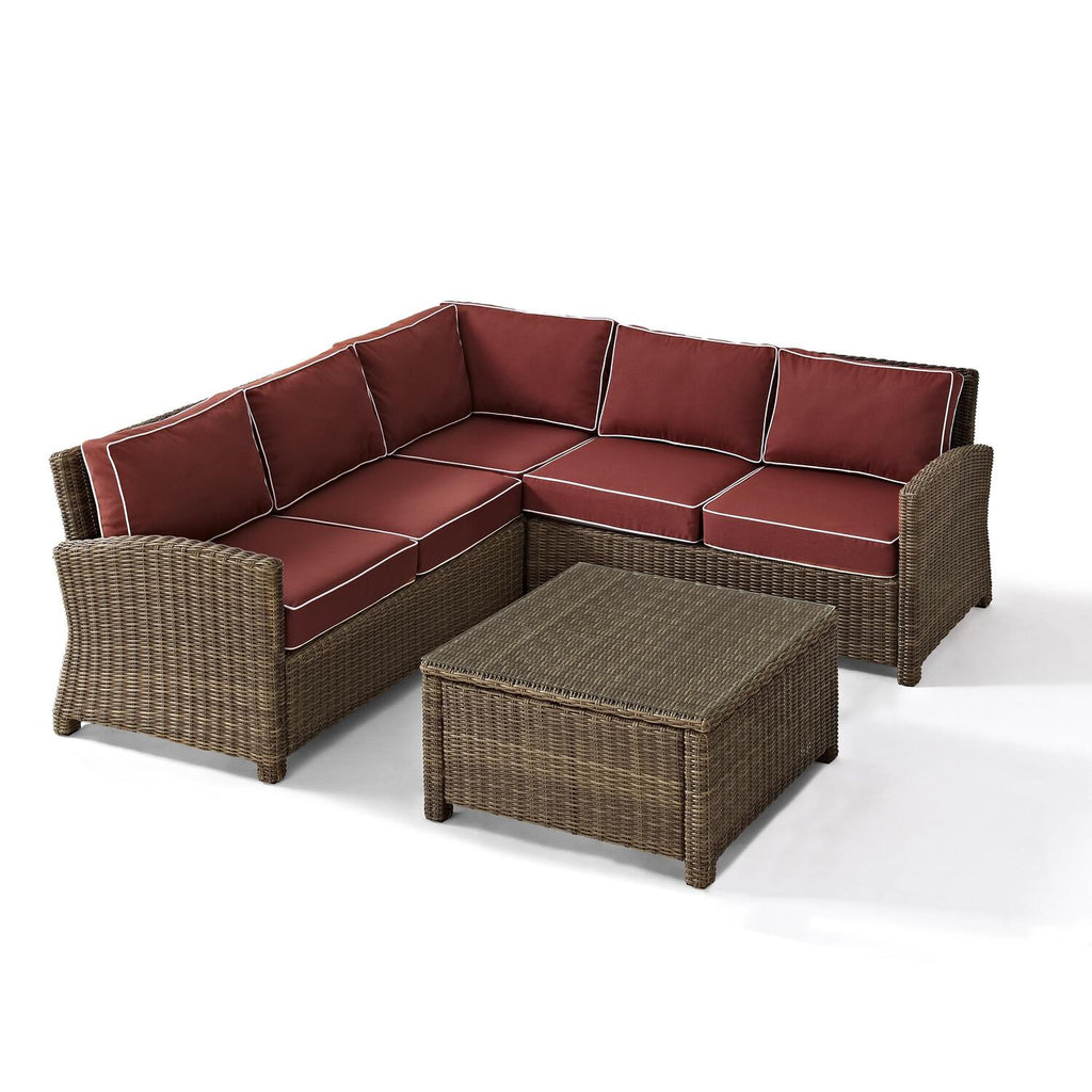 4Pc Outdoor Wicker Sectional Set Sangria Weathered Brown S50253