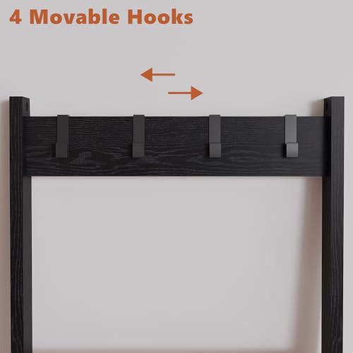 6 Tier Blanket Ladder Shelf with 4 Metal Hooks, Rustic Brown D515