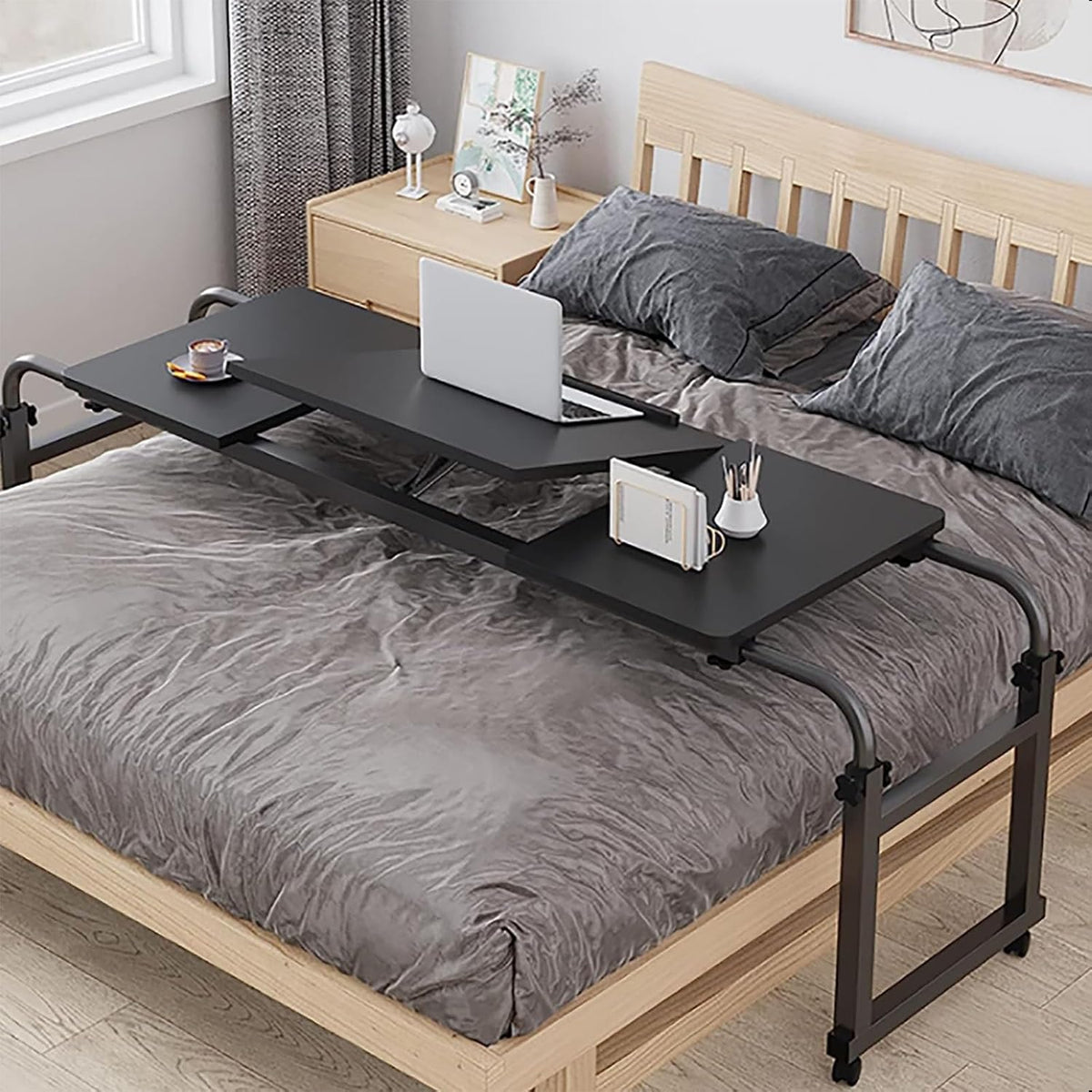 Over-Bed Tables with Wheels Height and Length Adjustable Rolling Mobile Laptop Cart Desk T225