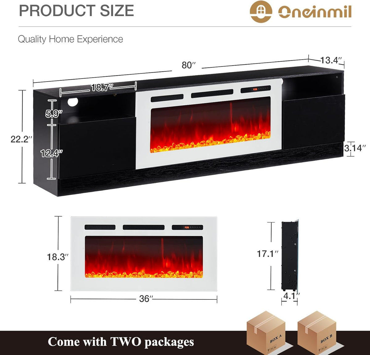 Black 79 inch Fireplace TV Stand with Electric Fireplace Z961004