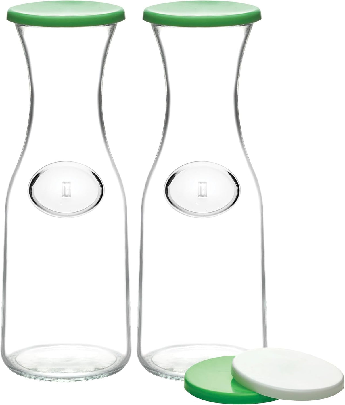Glass Carafe Pitchers with Lids, 2 Glass Carafes with 4 Lids B827999