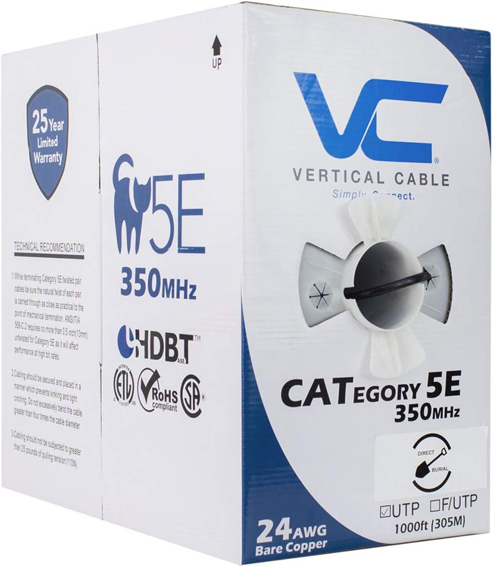Black Cat5e UTP Direct Burial Ethernet Cable 1000ft Pack of 2 E271284
