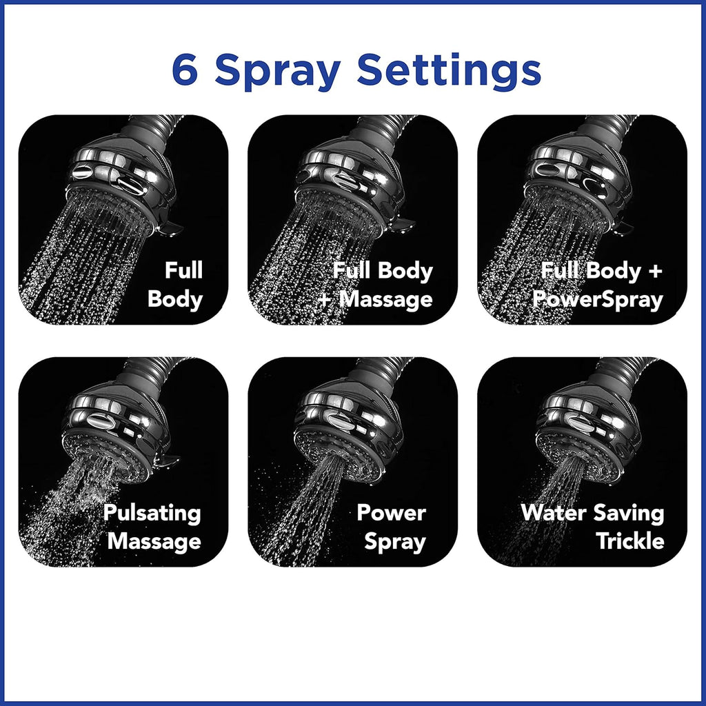 Chrome 6 Mode Adjustable Shower Head 1.8 GPM Pack of 2 V66654