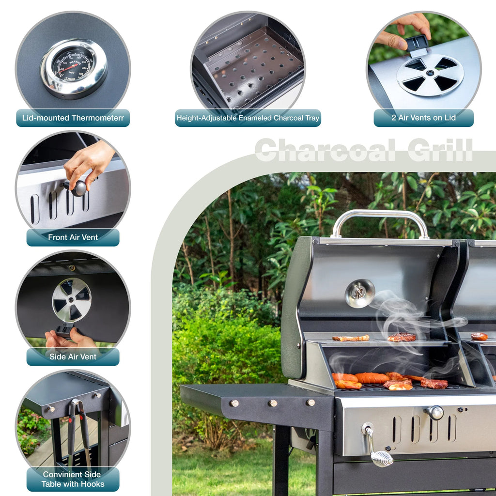 Dual Fuel Gas and Charcoal Grill Combo with Side Burner R2615