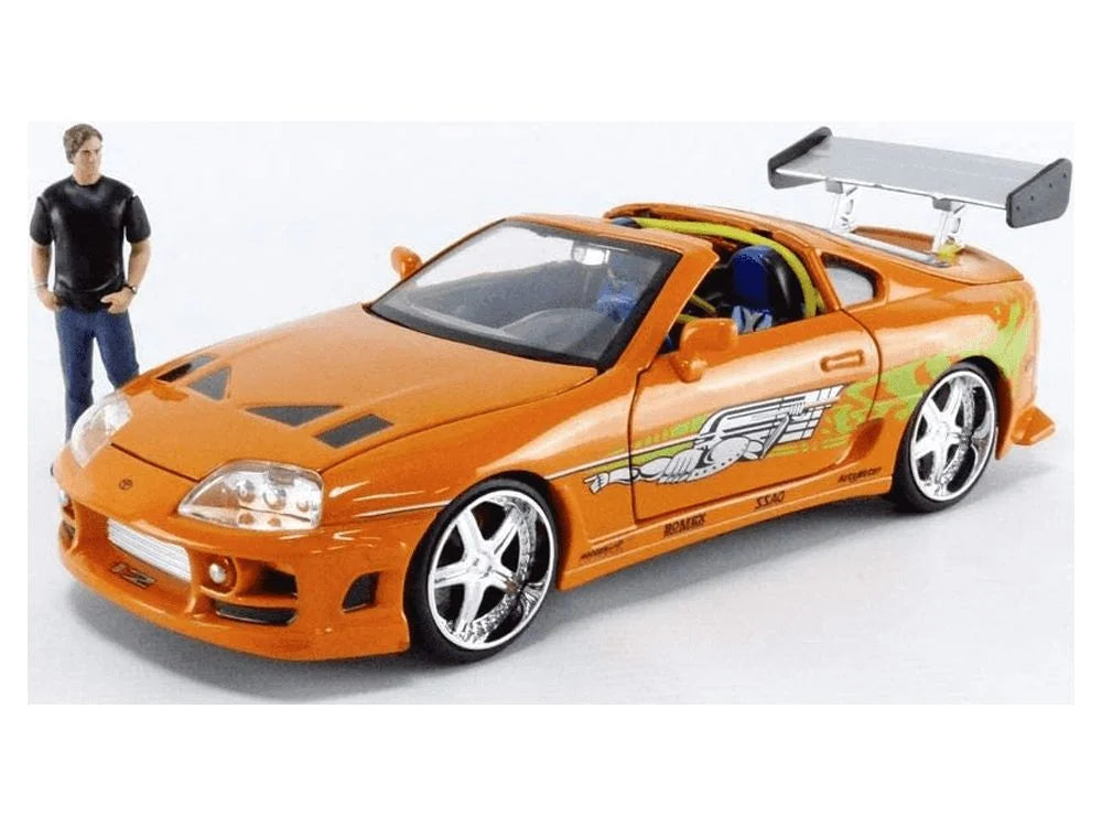 1:24 Scale Orange Toyota Supra Diecast Car with Figure Z912