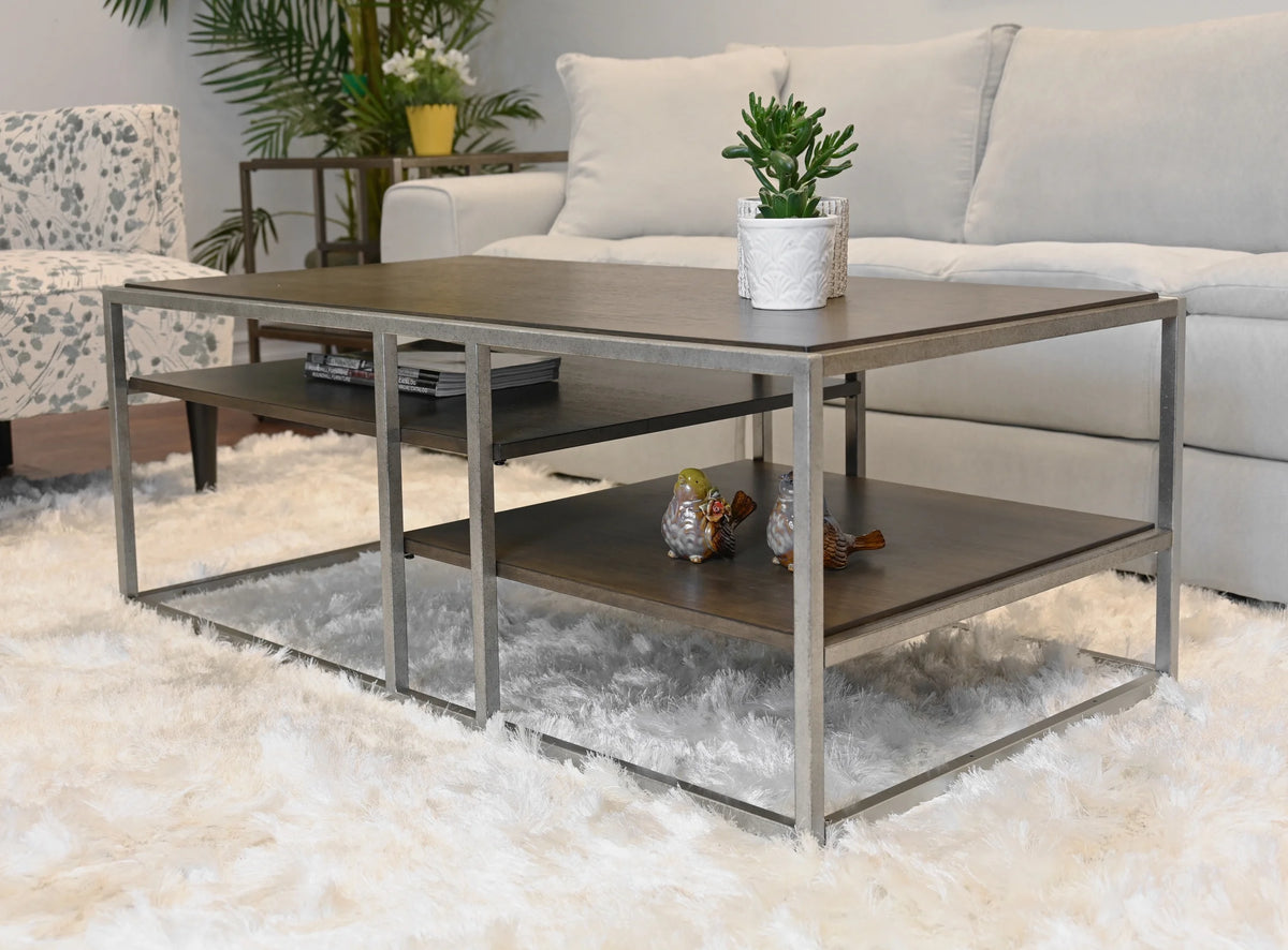 Wood Metal Coffee Table with Shelf A567631