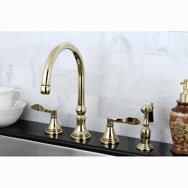 Oil Rubbed Bronze Double Handle Deck Mount Kitchen Faucet with Brass Sprayer O898530