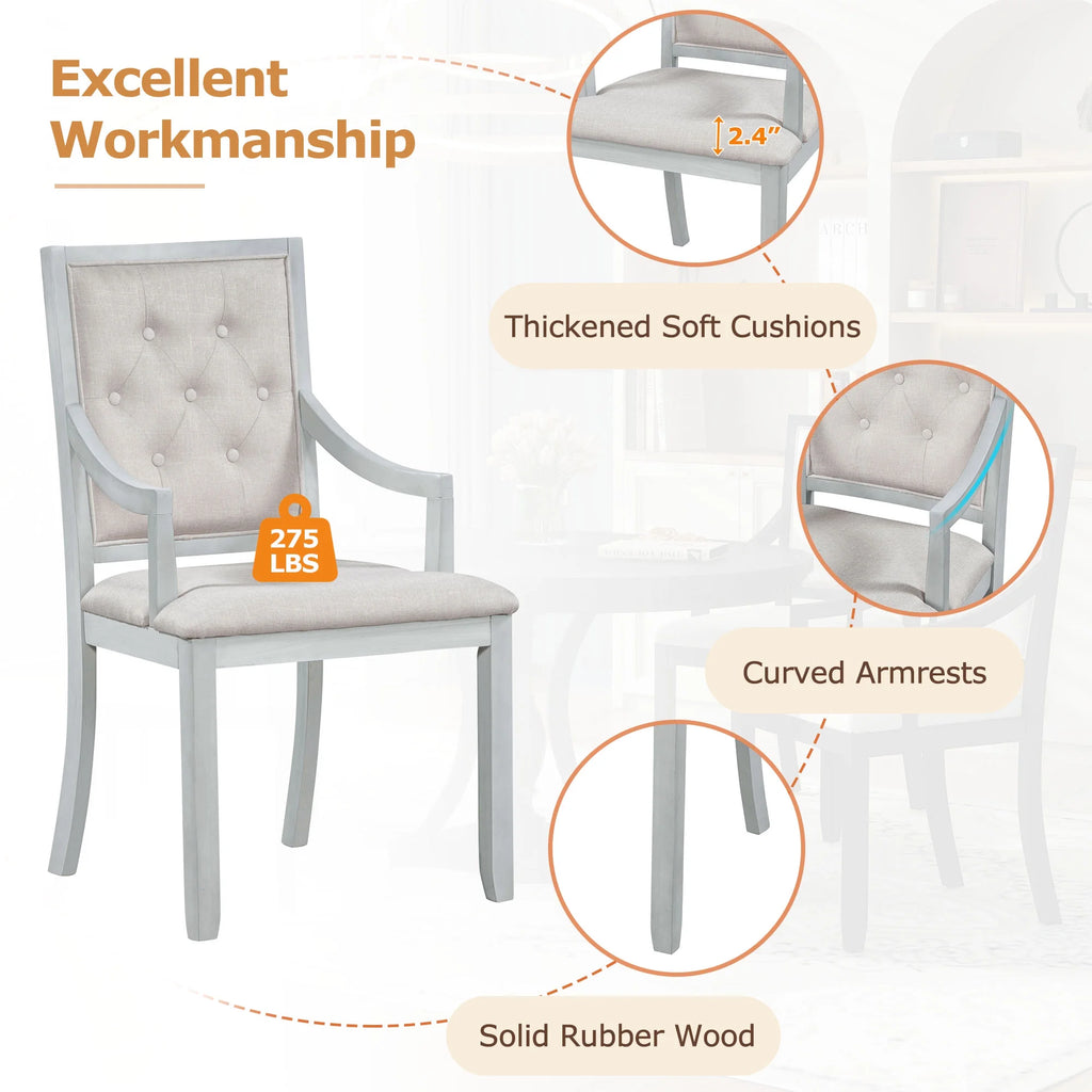 5 Piece Gray Wood Dining Table Set with 4 Upholstered Chairs E30339