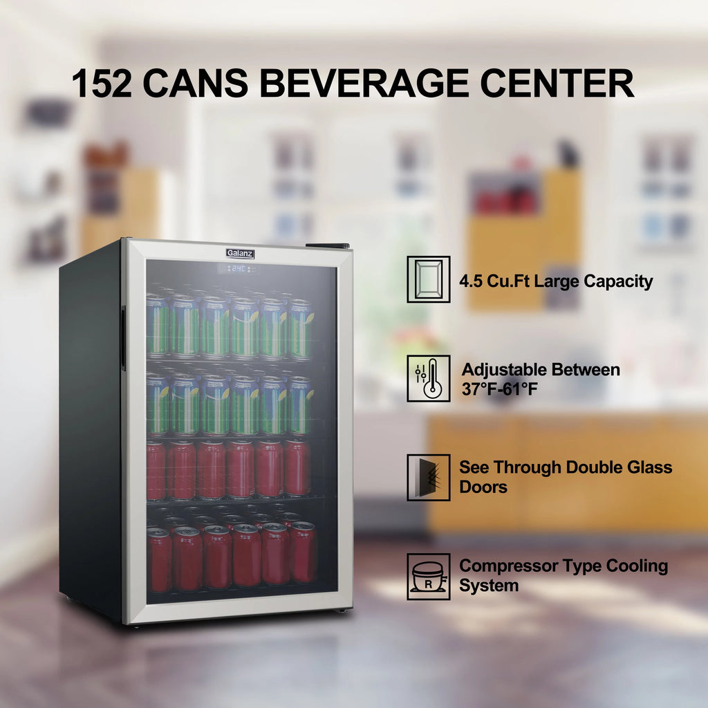 4.5 Cu ft 152 Can Stainless Steel Beverage Center Mini Fridge H13760
