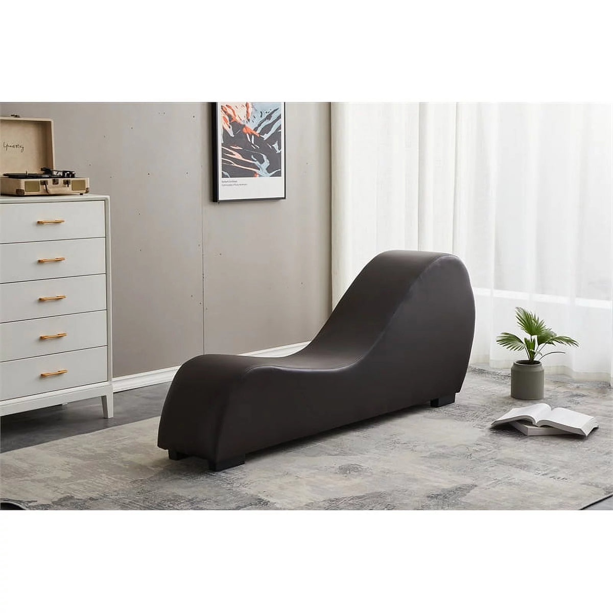Brown Faux Leather Chaise X729087