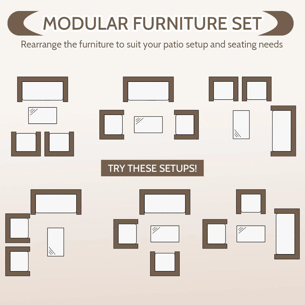 4 Piece Wicker Patio Conversation Furniture Set with Glass-Top Coffee Table & Gray Cushions L518