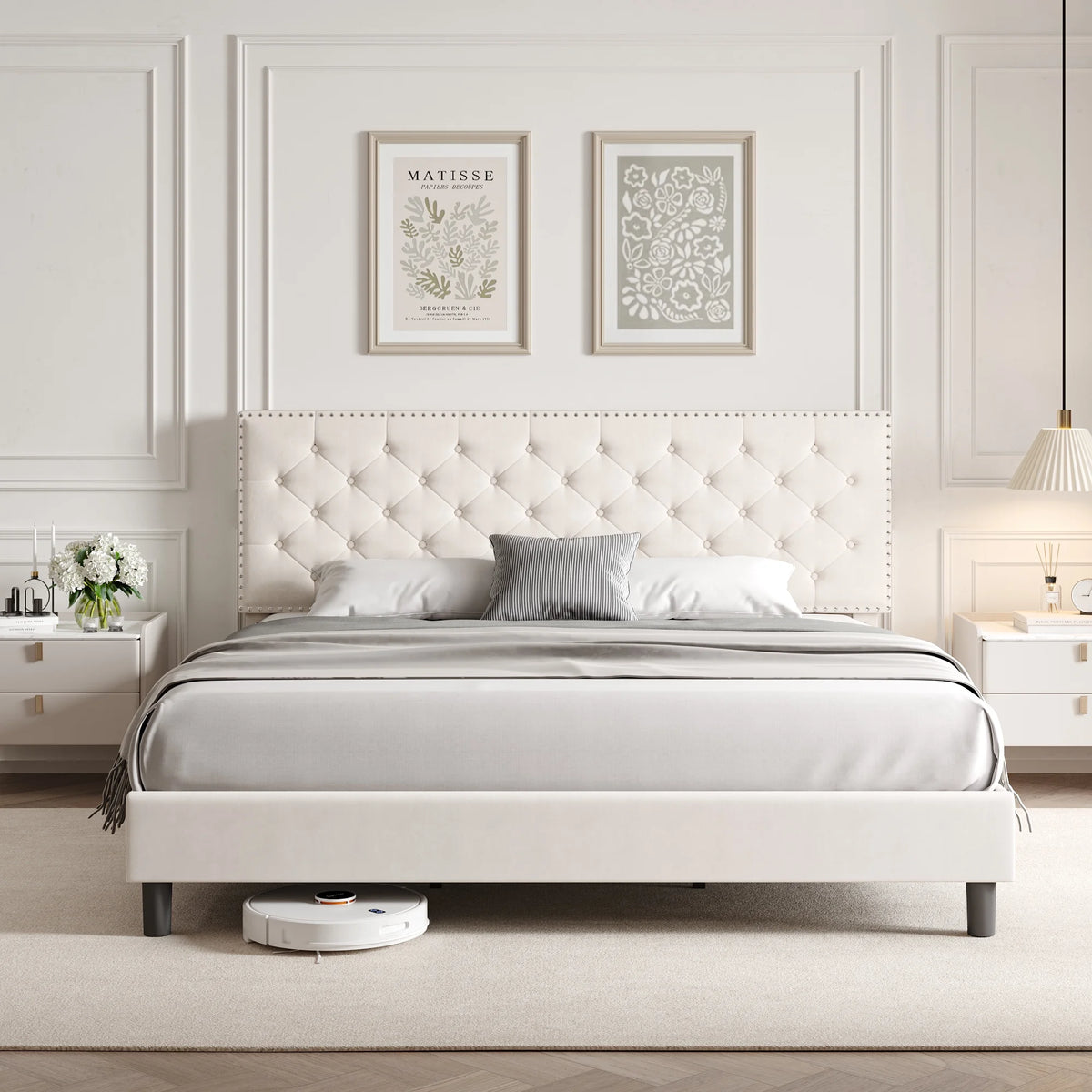 King Size Upholstered Platform Bed with Adjustable Headboard W731