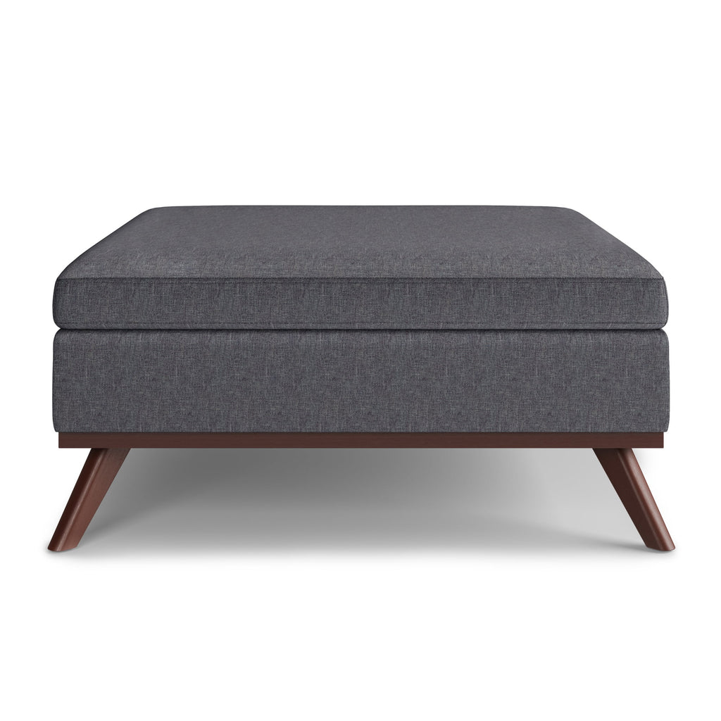 36" Square Storage Ottoman Slate Gray Linen Look Fabric E665