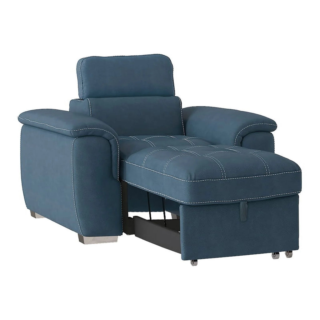 Blue Microfiber Accent Chair with Pull Out Ottoman K123221