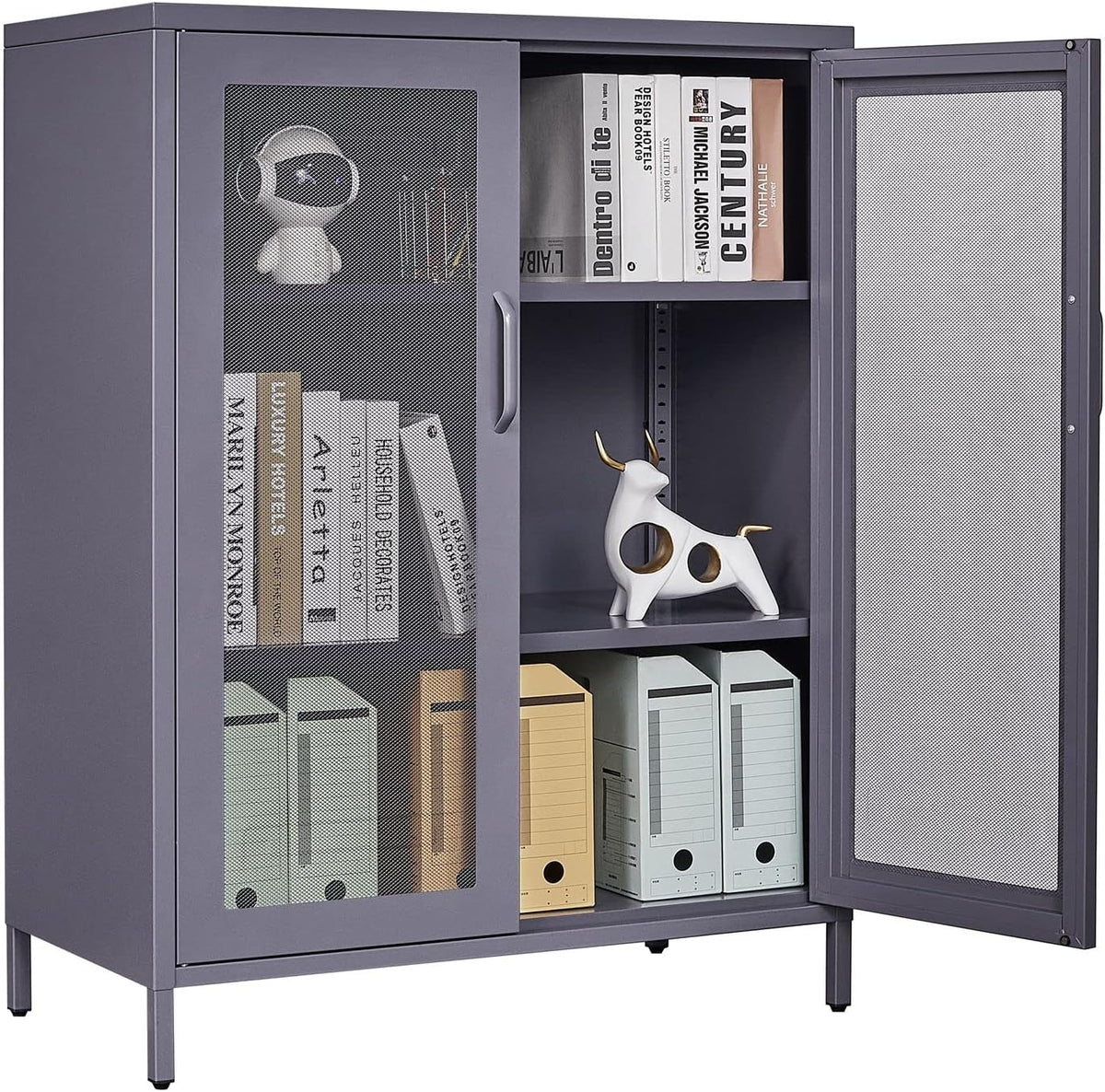 Black Metal Storage Cabinet with 2 Adjustable Shelves and Lock E7813