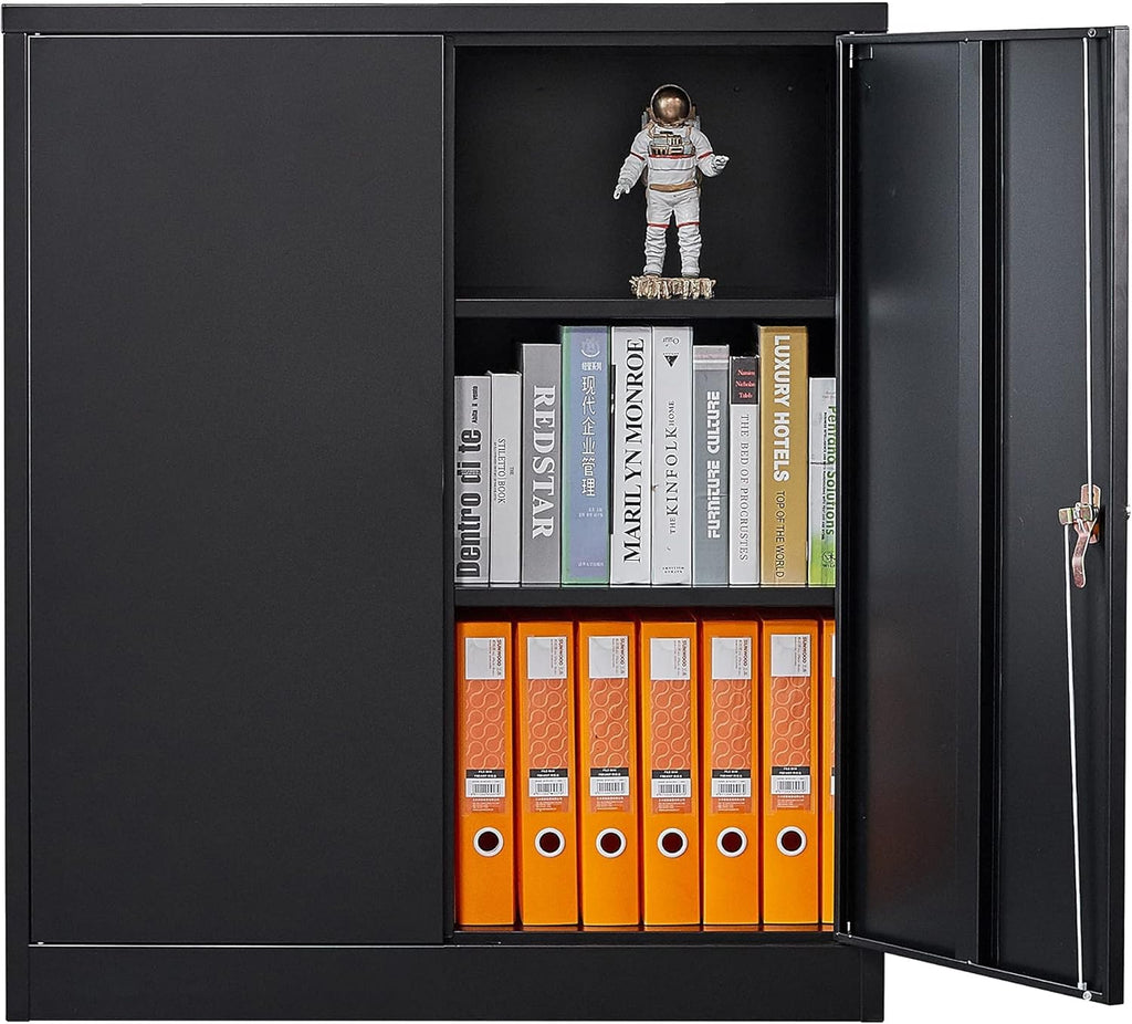 Black Metal Storage Cabinet with 2 Adjustable Shelves and Lock E7813