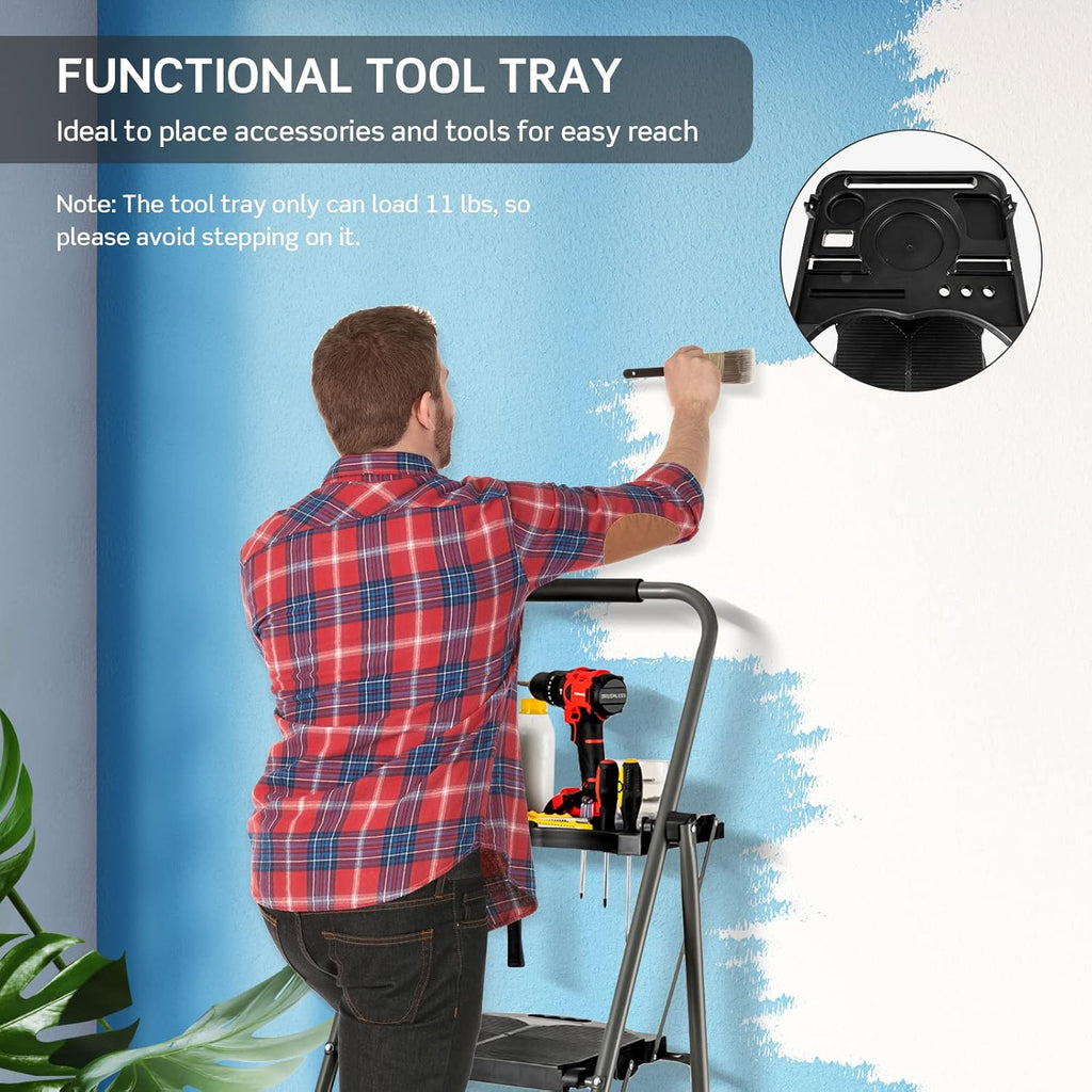 4 Step Folding Ladder with Handrail, Black Q410306