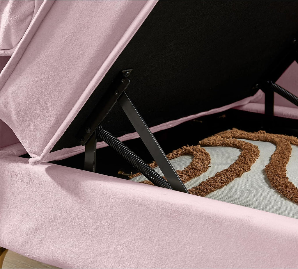 Pink Velvet Chaise Lounge Sofa Bed with Storage U646