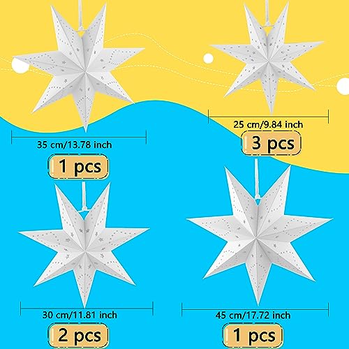 7 Pack 18 Inch 14 Inch 12 Inch 10 Inch 3D Hollow Out Hanging Paper Star Lanterns Z451962