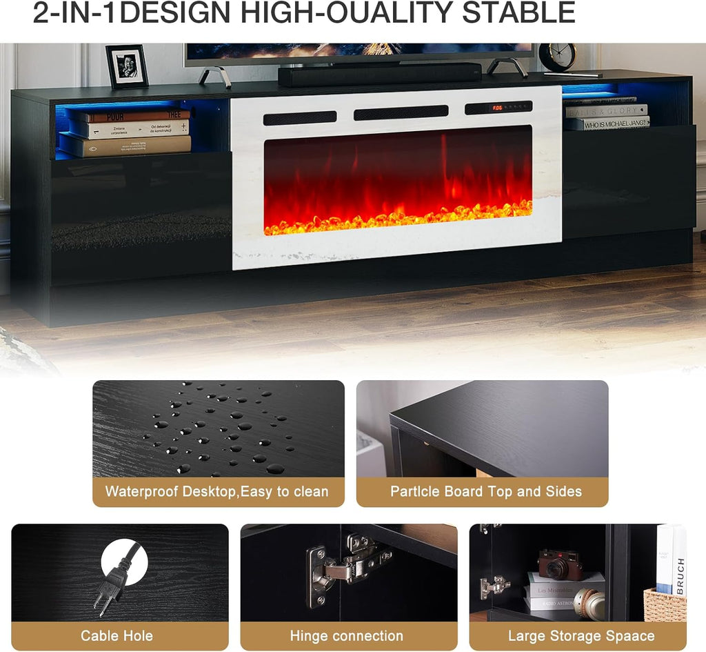 Black 79 inch Fireplace TV Stand with Electric Fireplace Z961004