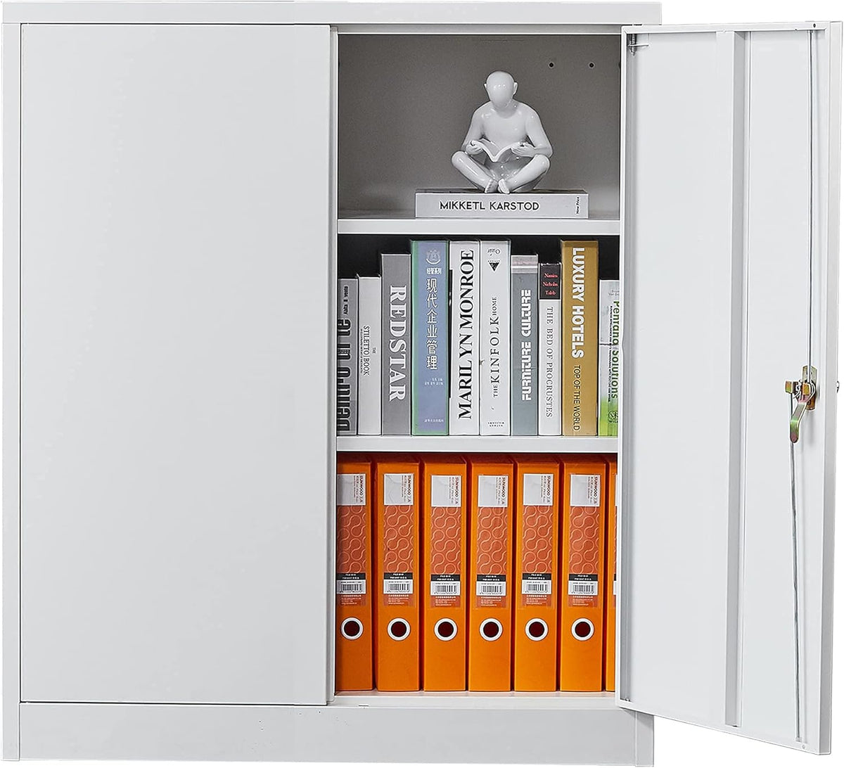 Black Metal Storage Cabinet with 2 Adjustable Shelves and Lock E7813