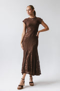 Brown Lace Maxi Dress E90621