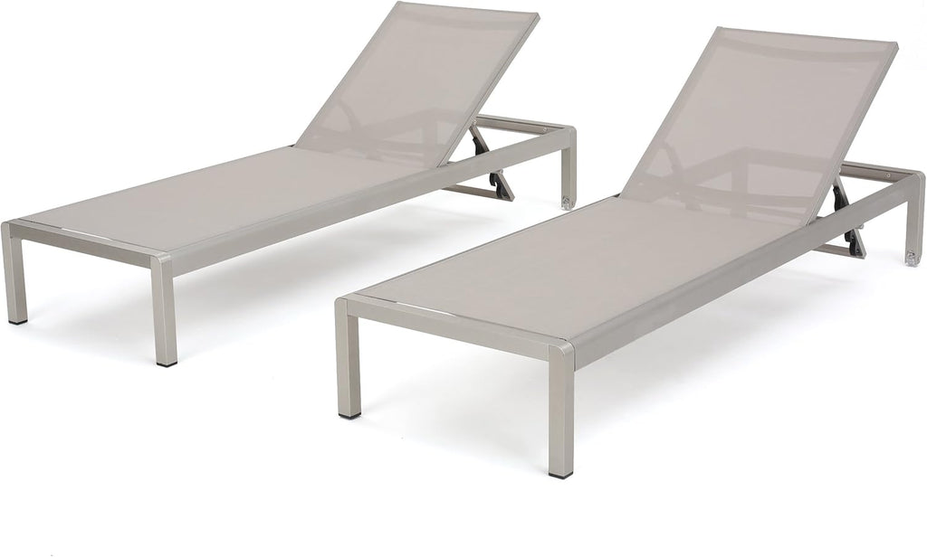 Gray Outdoor Mesh Chaise Lounges 2-Pcs Set O834