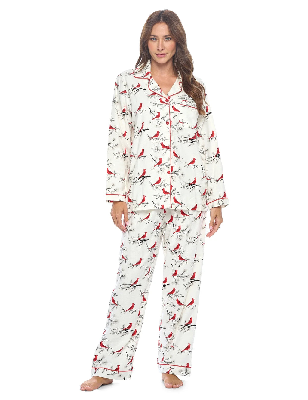 Women's Flannel Long Sleeve Button Down Pajama Set X152