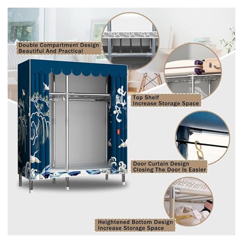 Portable Freestanding Fabric Wardrobe with Clothes Rail And Shelves I6985