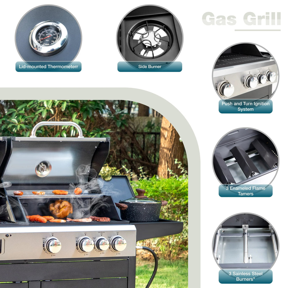 Dual Fuel Gas and Charcoal Grill Combo with Side Burner R2615