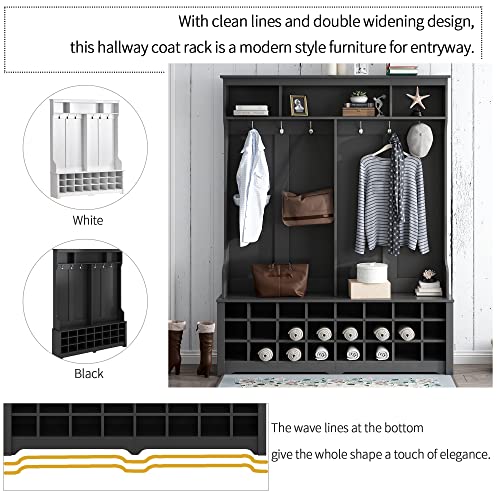 White Wood Hallway Organizer with 3 Shelves, 2 Drawers, Bench, Shoe Rack I23218