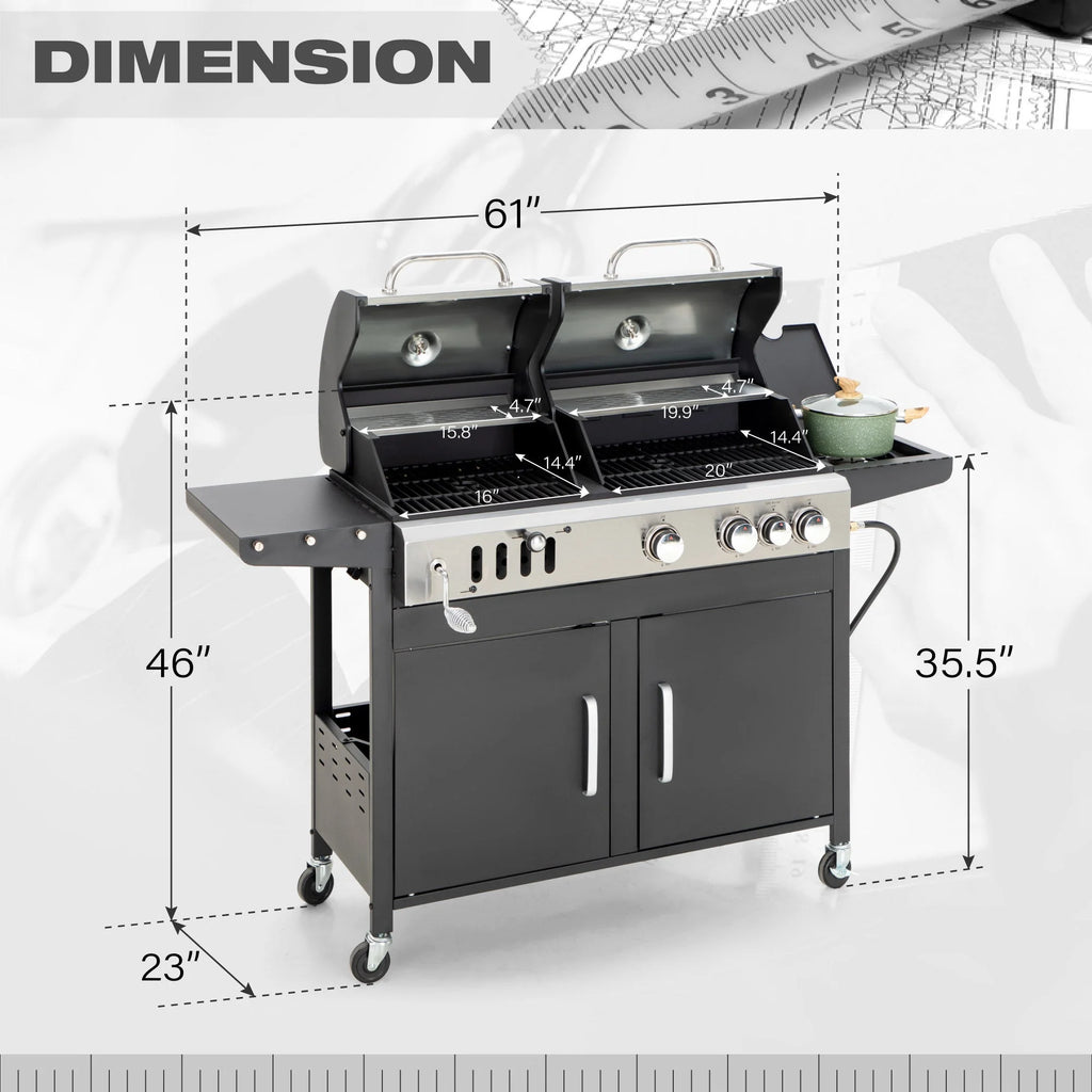 Dual Fuel Gas and Charcoal Grill Combo with Side Burner R2615