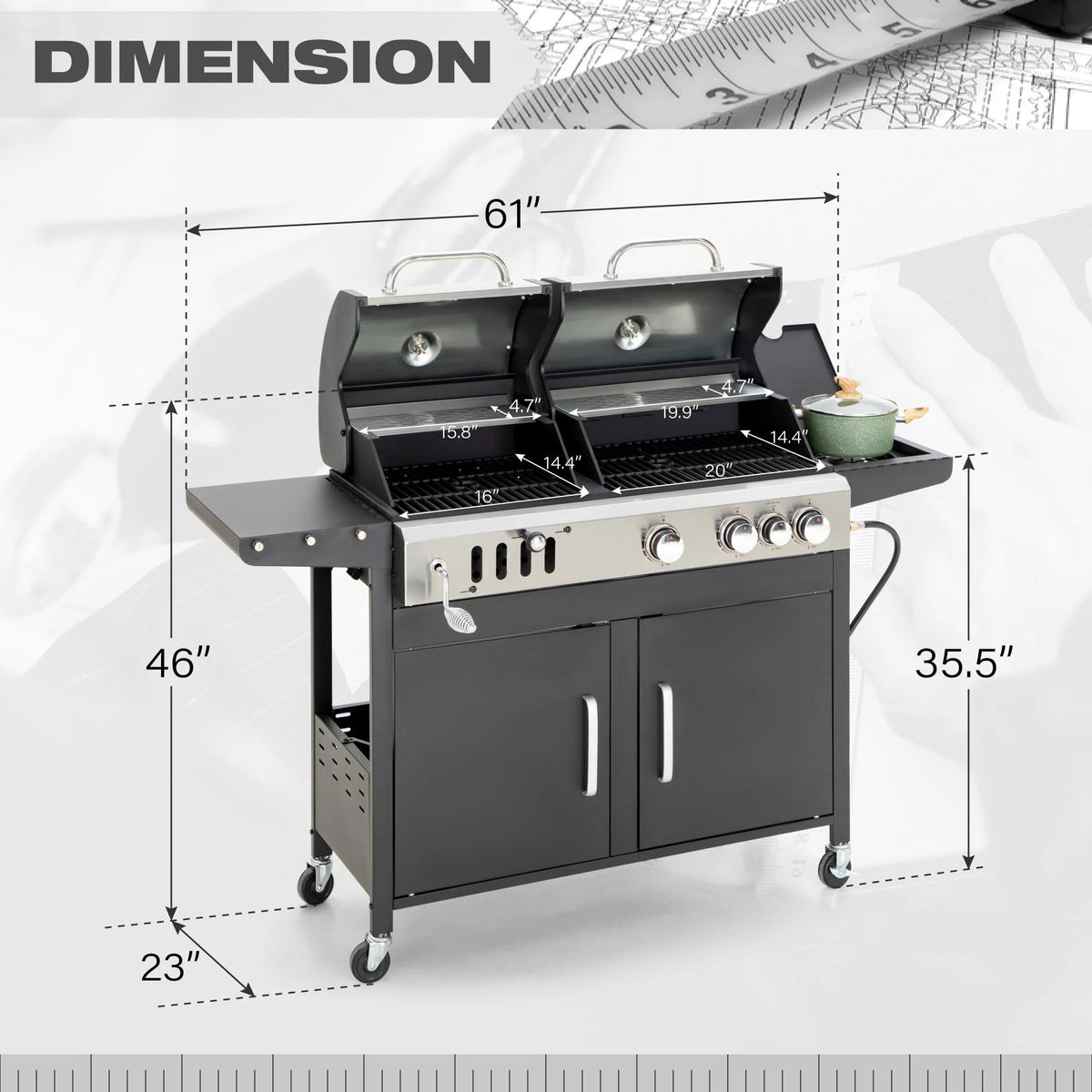 Dual Fuel Gas and Charcoal Grill Combo with Side Burner R2615