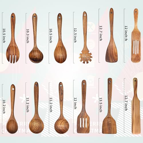 10 Pcs Natural Teak Wooden Kitchen Utensils Set S73587