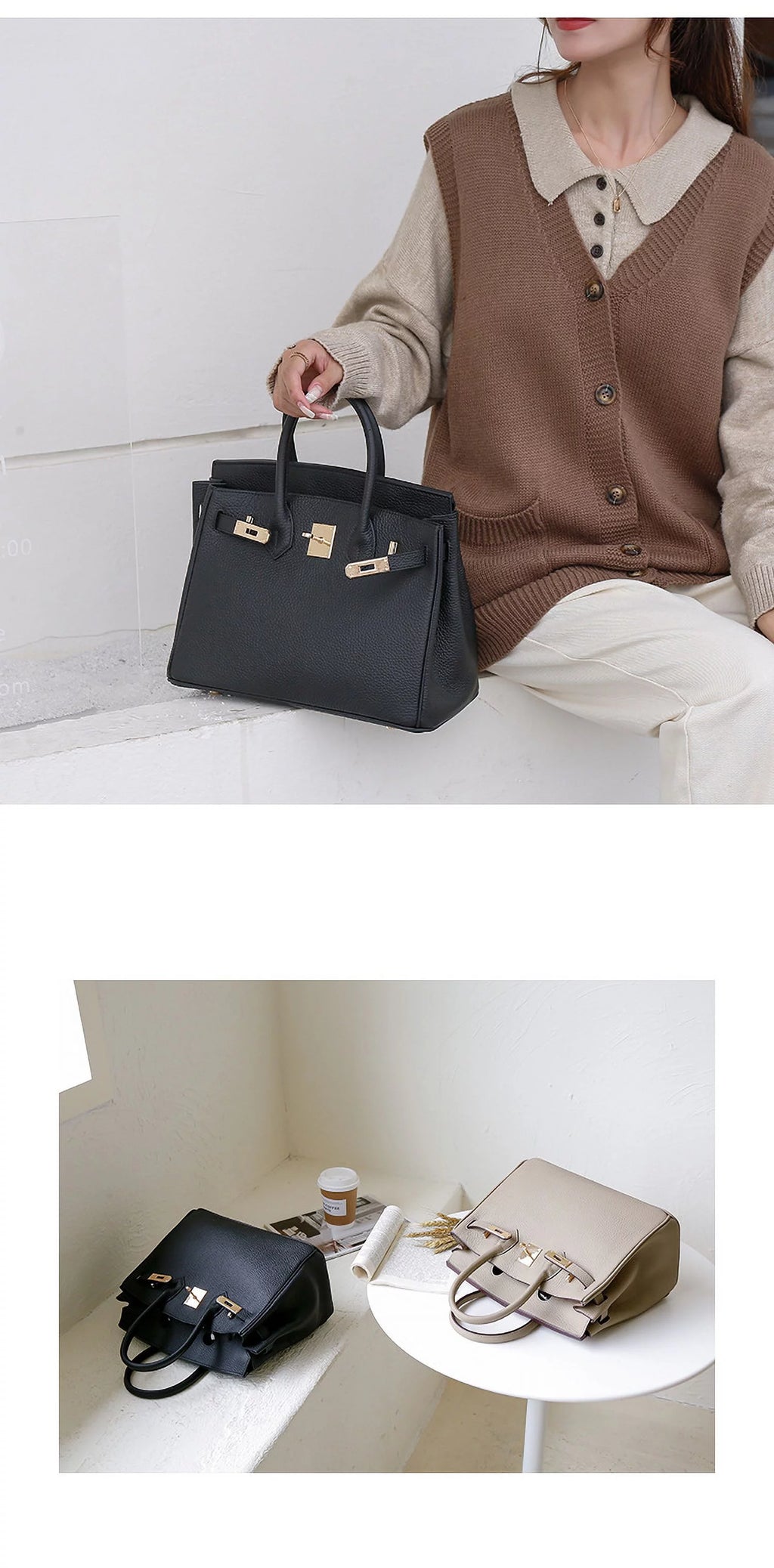 Black Leather Shoulder Bag Y888