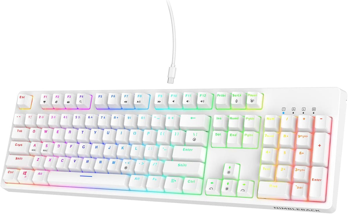 Wired Mechanical Keyboard, Hot-Swappable 104Keys RGB Backlit Gaming Keyboard, Red Switch/White Q29357