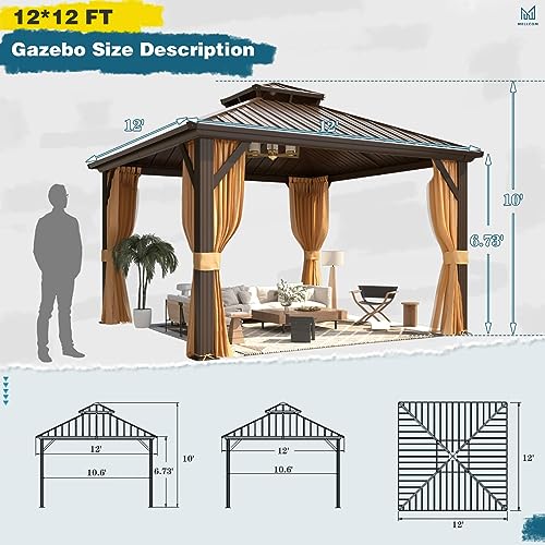 10'x13' Hardtop Gazebo with Polycarbonate Double Roof, Aluminum Frame with Curtains and Netting W455