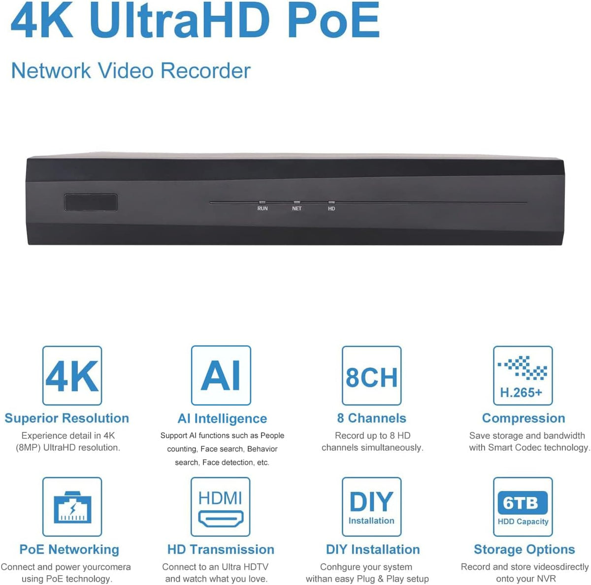 5MP 8 Channel IP PoE Security System with 2TB HDD and 8 Dome Cameras L51439