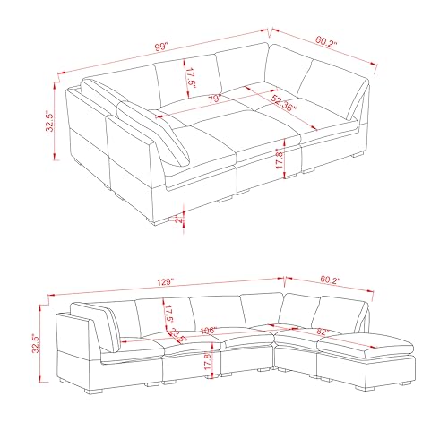 Oversized Modular 6 Seaters Cloud Sectional Sofa with Reversible Chaises R313