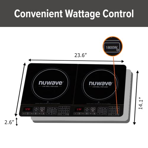 Double Induction Cooktop, 1800W, 2 Large 8” Heating Coils, Independent Controls, 94 Temp Settings, Ceramic Glass Surface D737