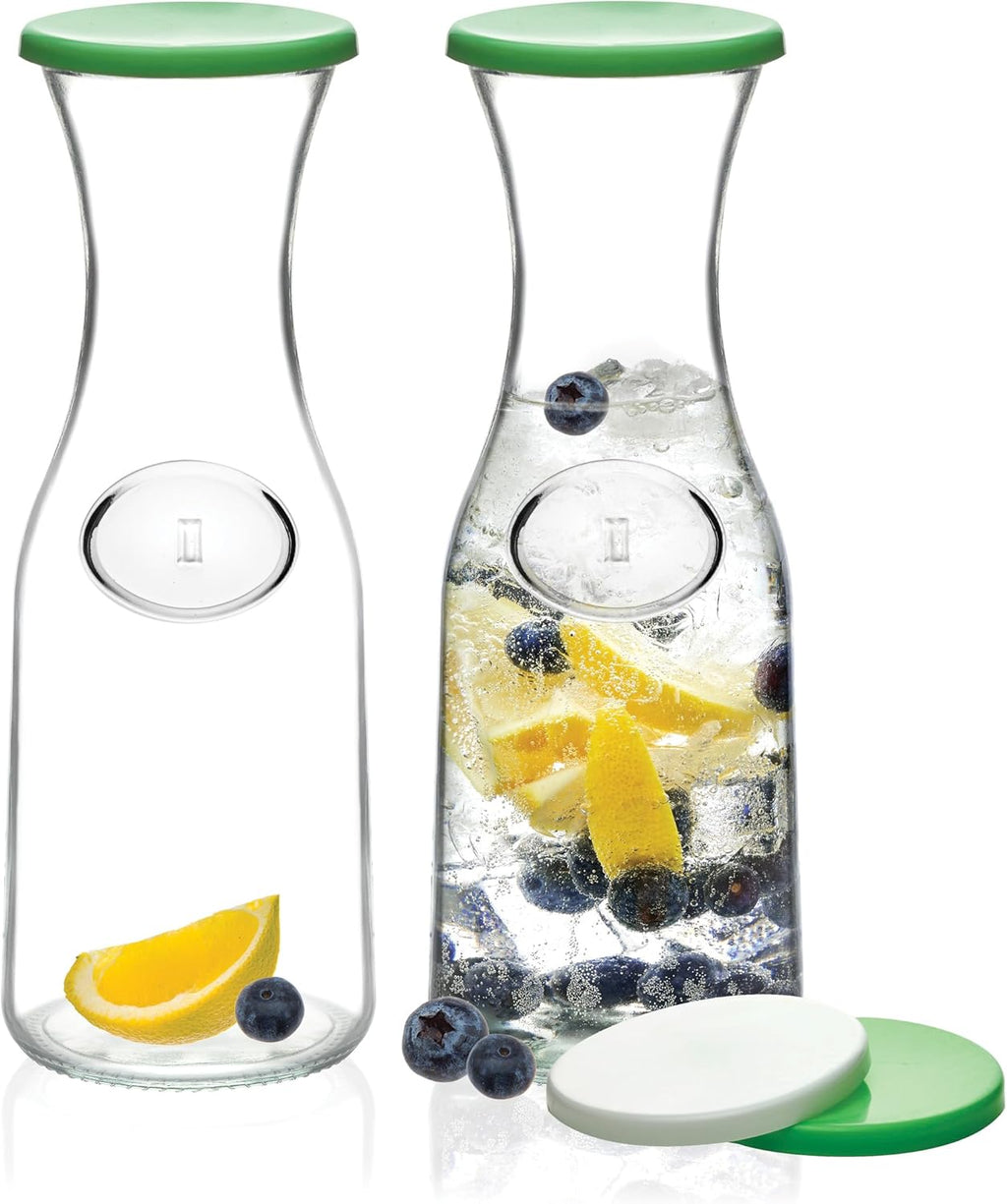 Glass Carafe Pitchers with Lids, 2 Glass Carafes with 4 Lids B827999