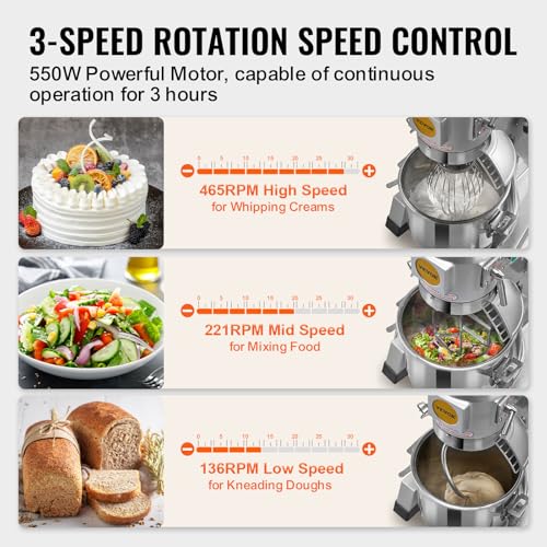 Commercial Food Mixer 10Qt Stainless Steel Bowl 450W 3 Speeds T49138