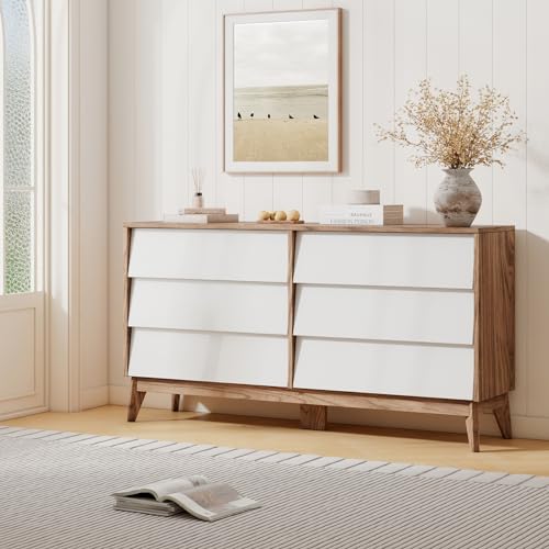 White & Yellow Walnut 6 Drawer Wood Dresser Y1502