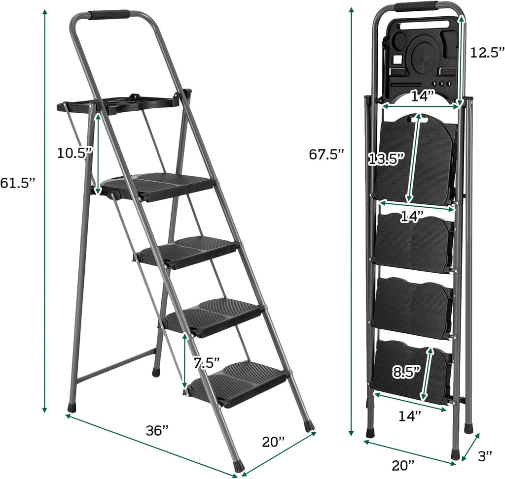4 Step Folding Ladder with Handrail, Black Q410306
