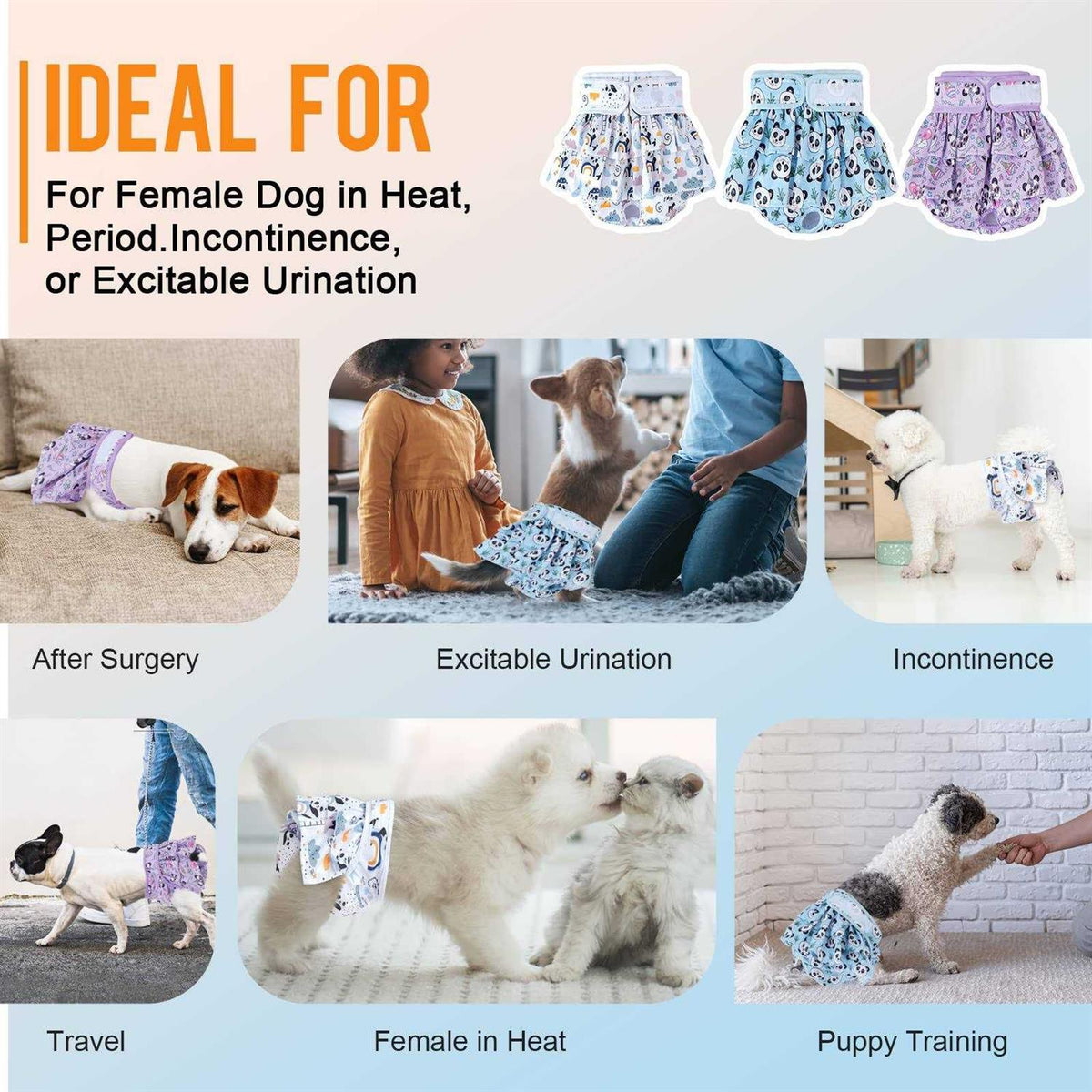 Washable Dog Diapers Female 3 Pack Reusable Puppy Diapers Z8951